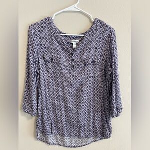 Croft & Barrow Women's Black and White Patterned Blouse